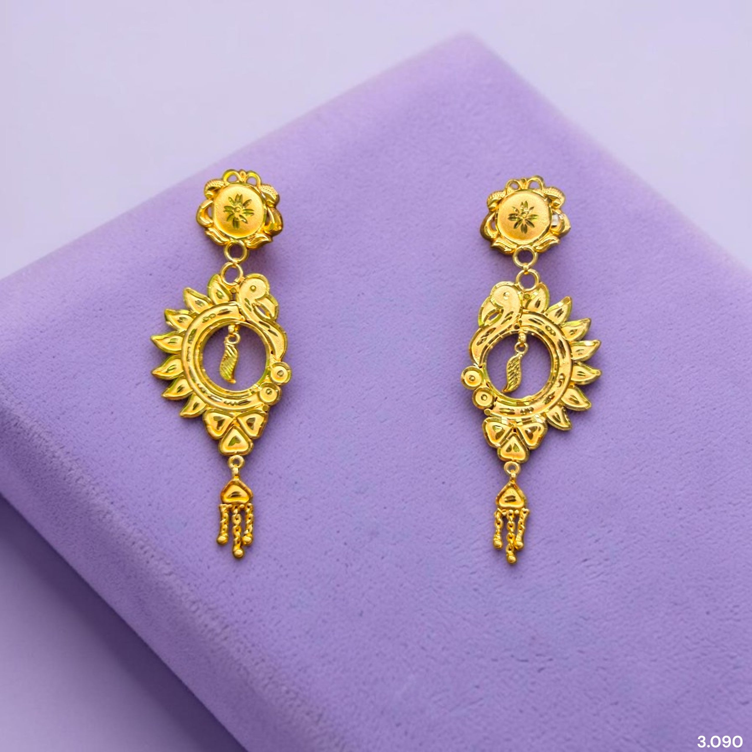 GOLD EARRINGS- (WGT: 3.090 GM APPROX) BIS CERTIFIED HUID HALLMARK 9KT GOLD EARRINGS 1 PAIR FOR WOMEN (BEST FOR GIFT IN MARRIAGE). (M4BCDB)-(UB3FWC)