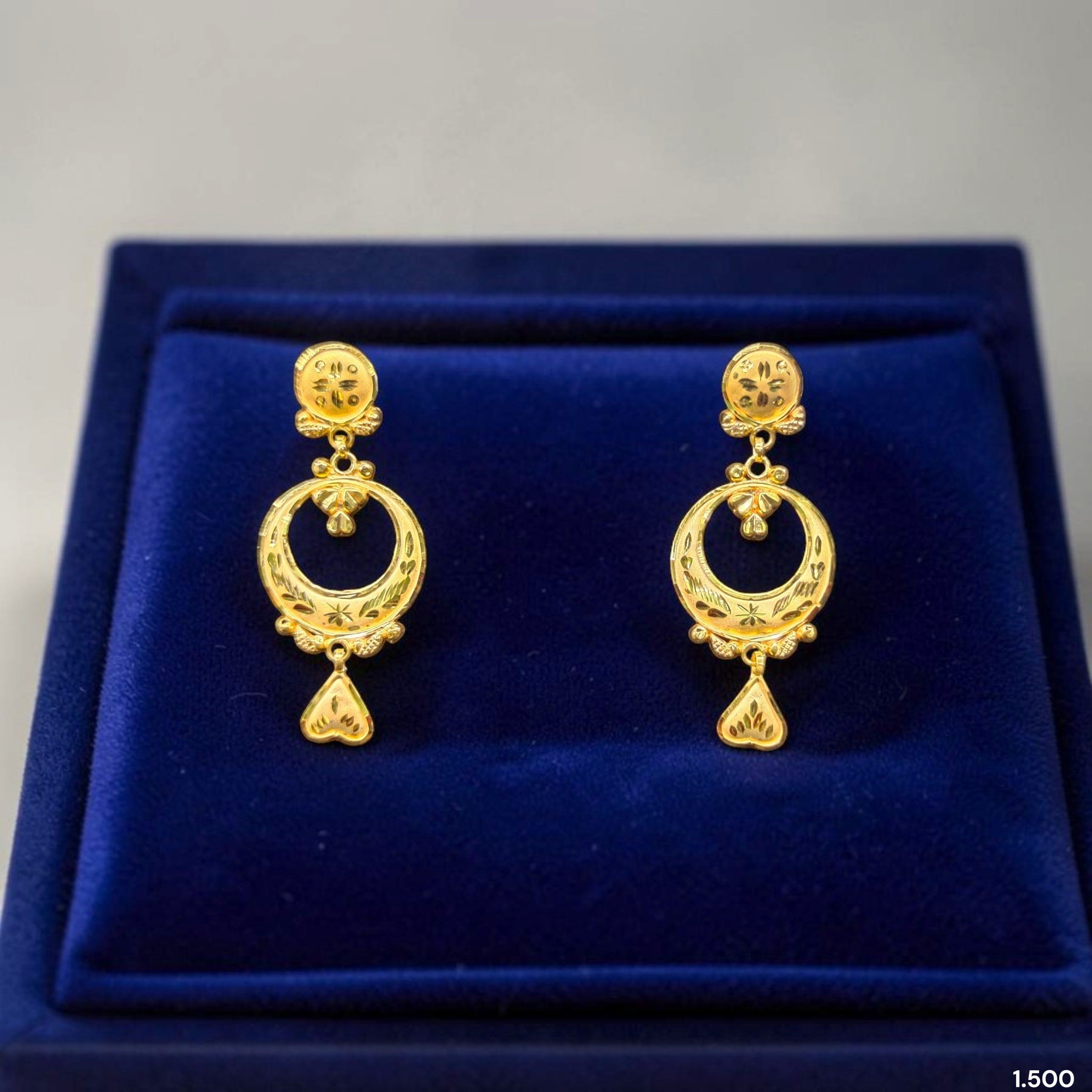 GOLD EARRINGS- (WGT: 1.500 GM APPROX) BIS CERTIFIED HUID HALLMARK 9KT GOLD EARRINGS 1 PAIR FOR WOMEN (BEST FOR GIFT IN MARRIAGE).