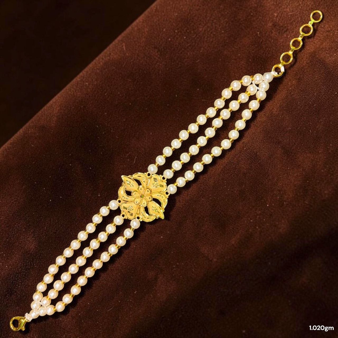 GOLD MANTASHA- (WGT: 1.020 GM APPROX) BIS CERTIFIED HUID HALLMARK 375 9KT GOLD MOTI MANTASHA WITH PEARL CHAIN FOR WOMEN.(XJCYXH)