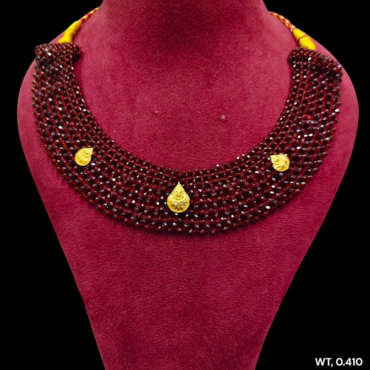GOLD MOTI HAR- (WGT: 0.410 GM APPROX) HUID HALLMARK 375 9KT GOLD CRYSTAL CHATAI NECKLACE 1 PIECE WITH ADJUSTABLE TASSE.