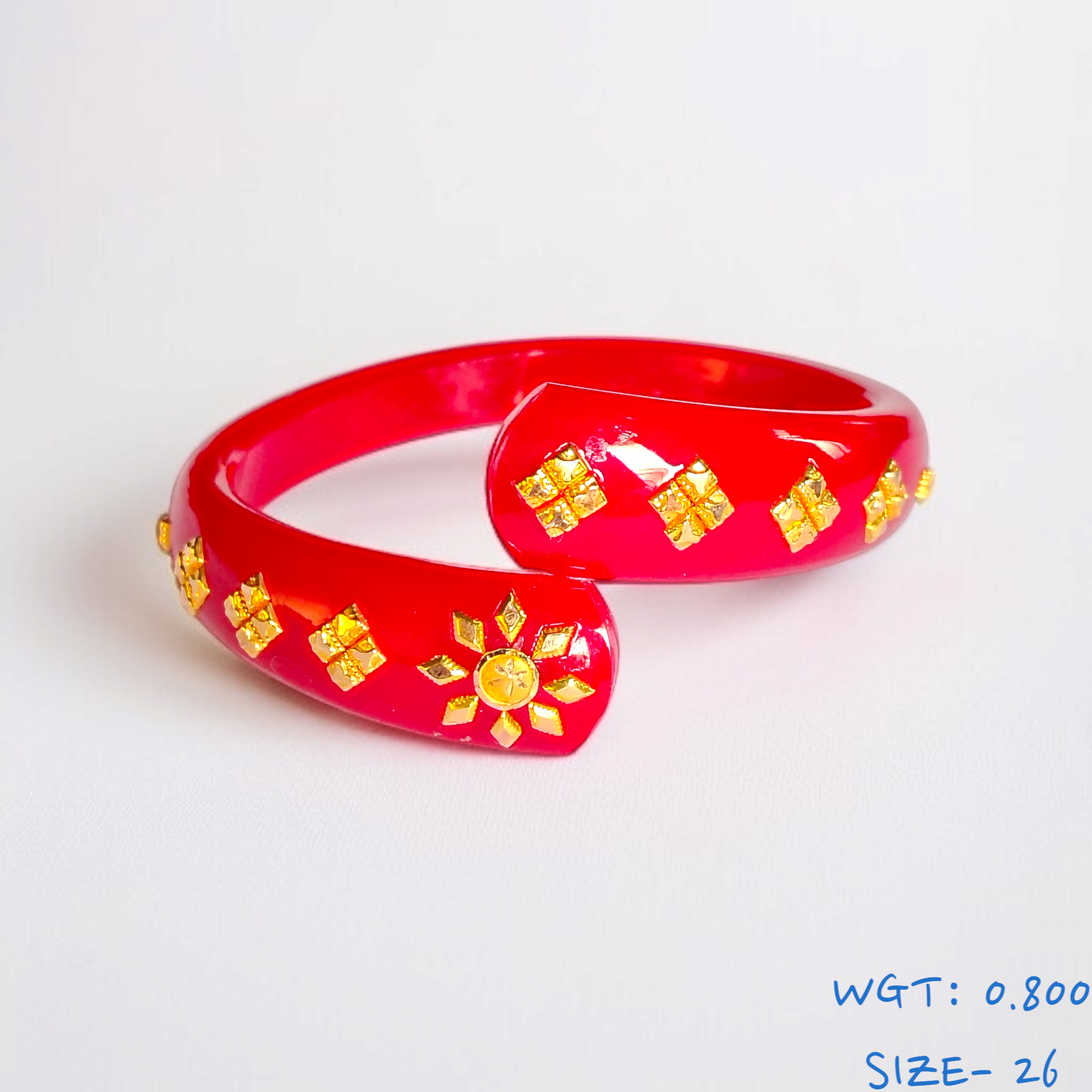 (SIZE- 26) RED COLOUR 18KT HALLMARK GOLD BRACELET POLA 1 PIECE FOR MARRIED WOMEN (REGULAR USE) APPROX WGT: 0.800 GM