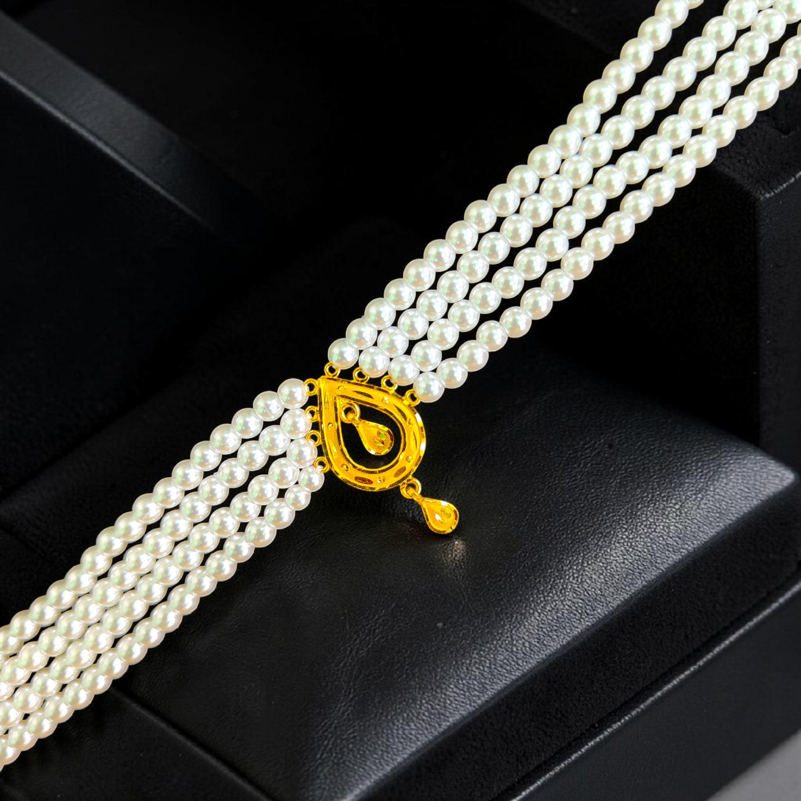 GOLD MOTI HAR- CERTIFIED BIS HUID HALLMARK 916 22KT GOLD MOTI CHOKER 1 PIECE (WGT: 0.840 GM) WITH ADJUSTABLE TASSEL FOR GIFT IN MARRIAGE.