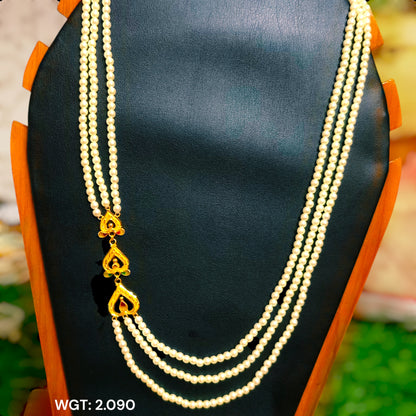 TRJ WGT: 2.090 GM APPROX 22KT HUID HALLMARK GOLD MOTI NECKLACE LOHORI 1 PIECE WITH ADJUSTABLE TASSEL.