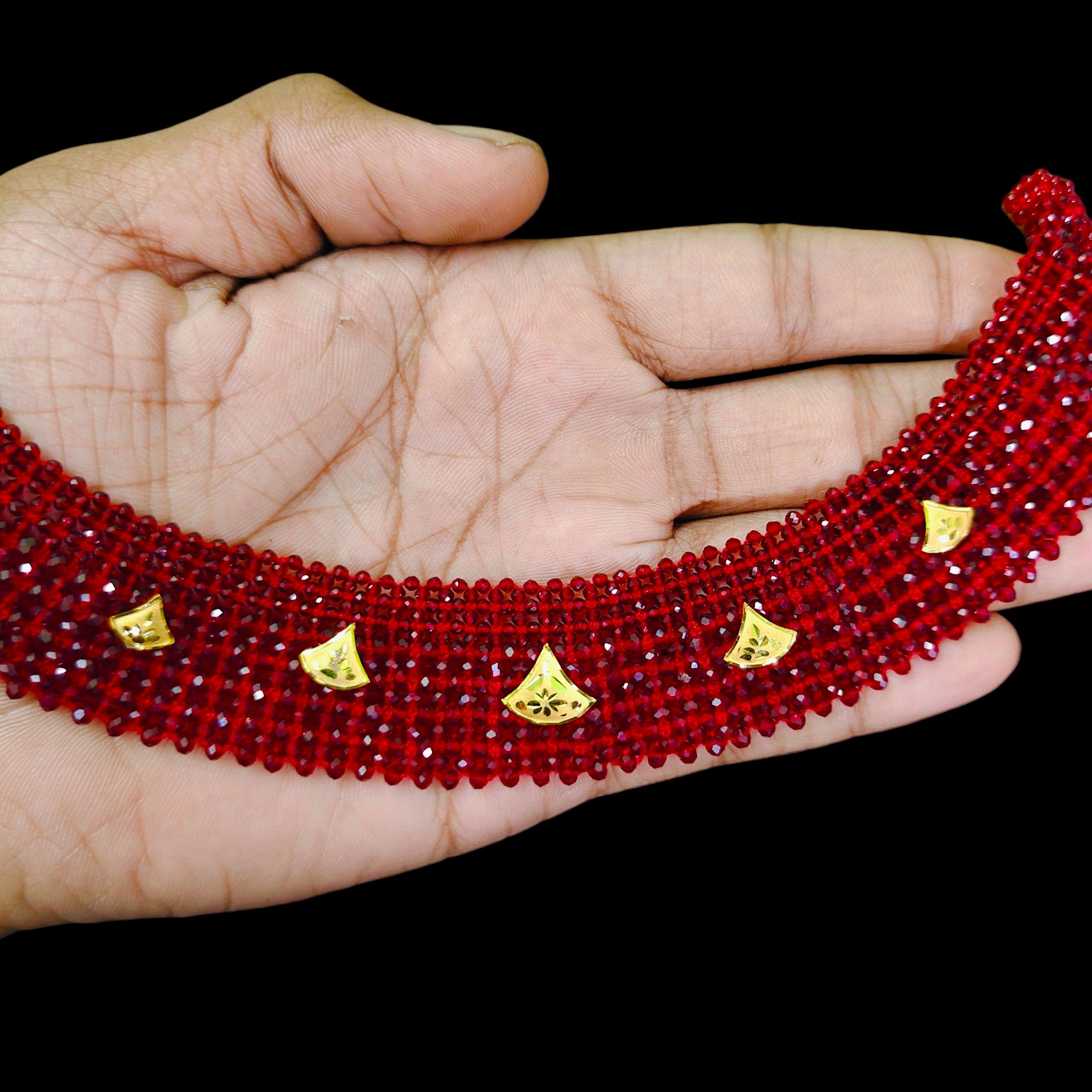 GOLD MOTI HAR- (WGT: 0.610 GM APPROX) HUID HALLMARK 375 9KT GOLD CRYSTAL CHATAI NECKLACE 1 PIECE WITH ADJUSTABLE TASSEL.
