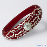 (SSP) (SIZE- 24) RED PASTING DESIGN 925 ORIGINAL SILVER POLA BANGLES FOR WOMEN 1 PC - SOLD AS MRP BY RAJLAXMI.