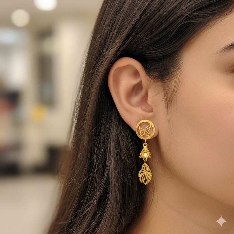 GOLD EARRINGS- WGT: 1.070 GM APPROX BIS CERTIFIED HUID HALLMARK 9KT GOLD EARRINGS 1 PAIR FOR WOMEN.