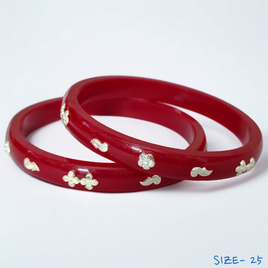 (SSP) (SIZE- 25) RED PASTING DESIGN 925 ORIGINAL SILVER POLA BANGLES FOR WOMEN 1 PAIR - SOLD AS MRP BY RAJLAXMI.