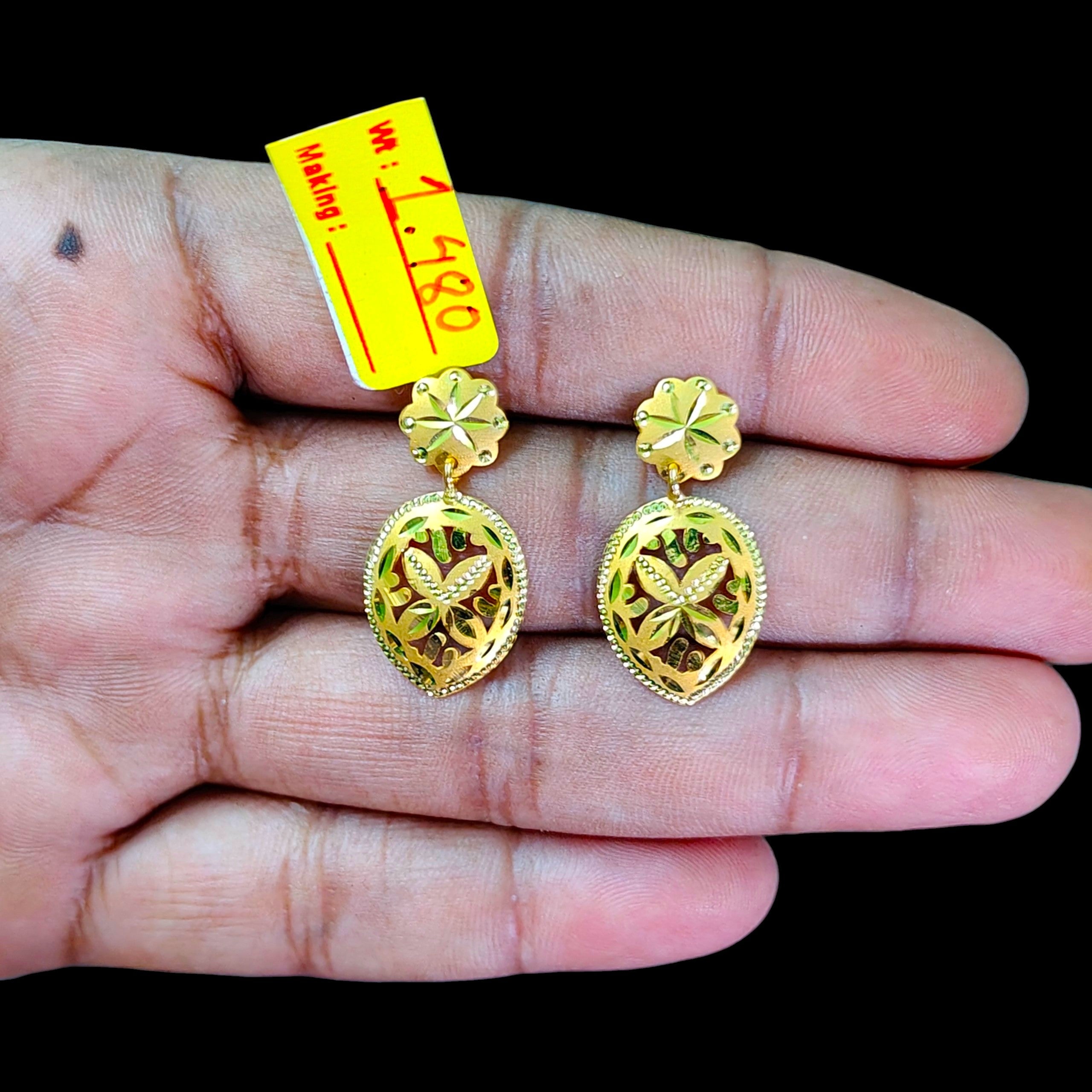 GOLD EARRINGS- (WGT: 1.480 GM APPROX) BIS CERTIFIED HUID HALLMARK 9KT GOLD EARRINGS 1 PAIR FOR WOMEN (BEST FOR GIFT IN MARRIAGE).