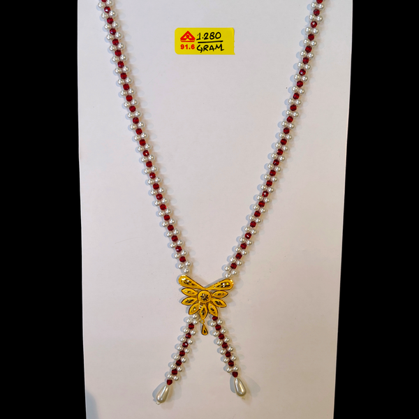 GOLD MOTI HAR- ID-Y8WUEP (GMP22) BIS CERTIFIED WGT: 1.280 GM APPROX HUID HALLMARK 916 22KT GOLD MOTI TIE CHAIN 1 PIECE FOR YOUR BEAUTIFUL WIFE.