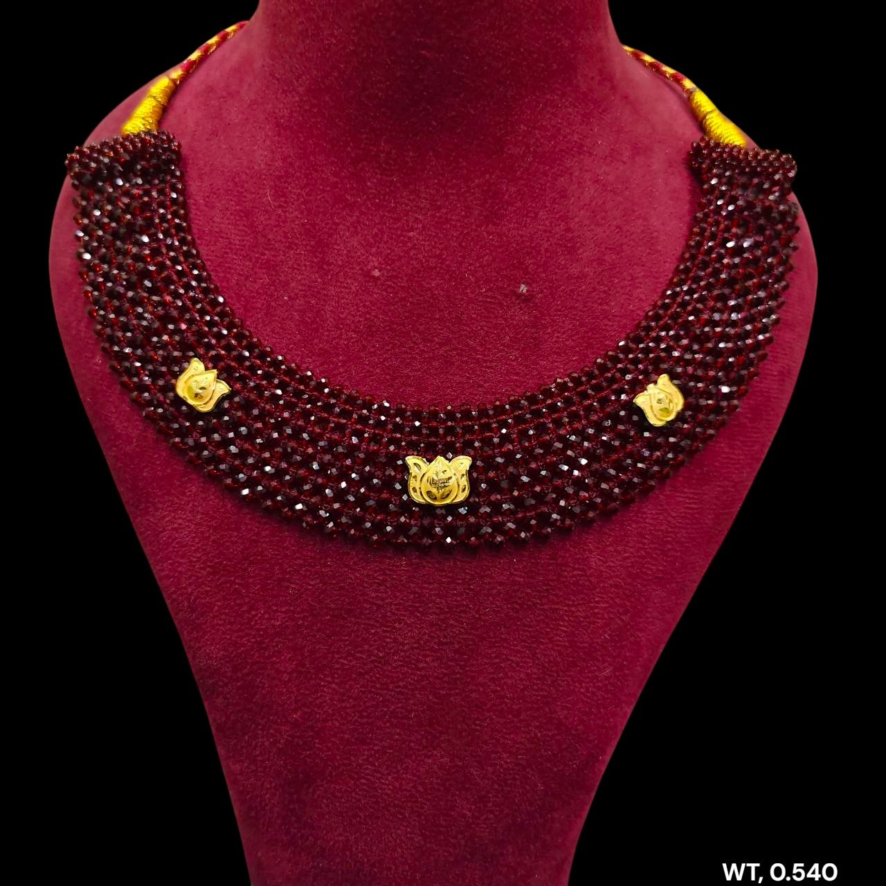 GOLD MOTI HAR- (WGT: 0.540 GM APPROX) HUID HALLMARK 375 9KT GOLD CRYSTAL CHATAI NECKLACE 1 PIECE WITH ADJUSTABLE TASSE.
