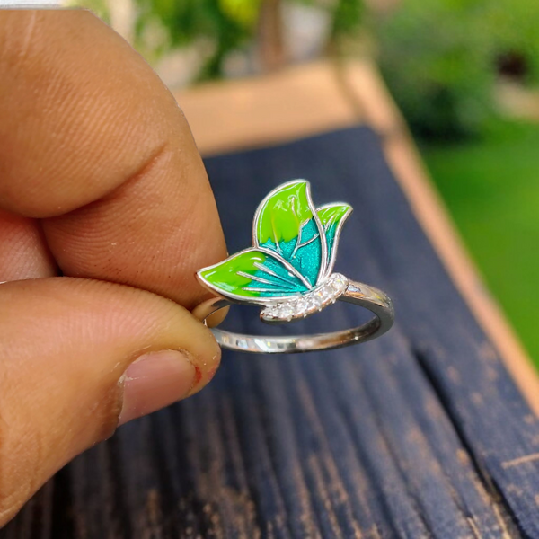 RAJLAXMI (SIZE:14) HALLMARK 925 SILVER FINGER BUTTERFLY MINAKARI DESIGN RING 1 PIECE FOR WOMEN FOR REGULAR USE - BEST FOR GIFTING (SOLD ON MRP)