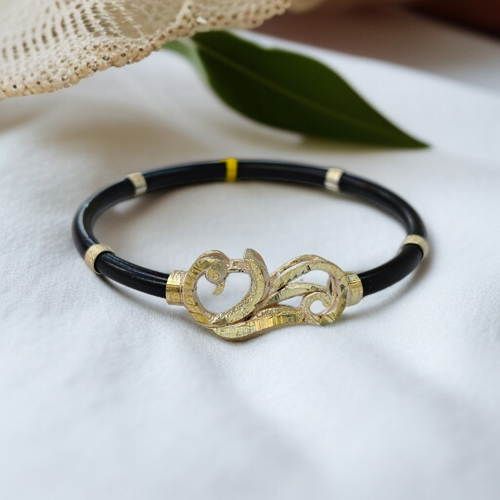 (SLNB) TRJ BLACK PEACOCK DESIGN 925 ORIGINAL SILVER NOA BANGLES FOR WOMEN 1 PIECE - SOLD AS MRP BY RAJLAXMI.