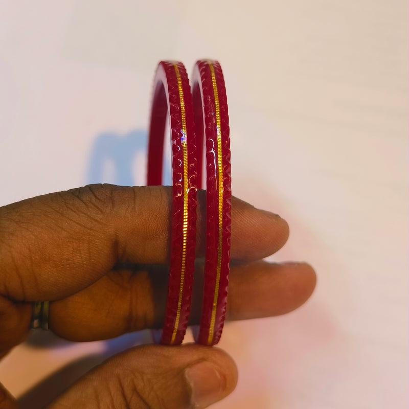 (FVP) TRJ COOKRY RED HALLMARK 22KT GOLD LAMINATION POLA BANGLES VIRAL POLA APP. WGT: 0.150 GM WITH PURITY CARD (FUTURE EXCHANGE VALUE  RS 800) WITH ANY JEWELLERY FOR LIFETIME.