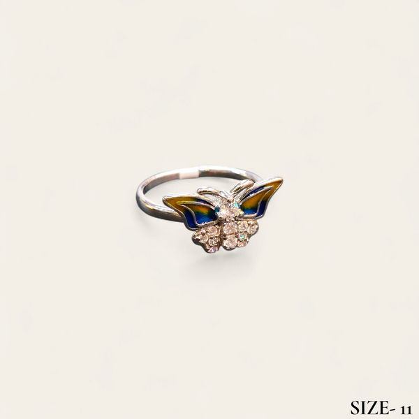 RAJLAXMI (SIZE:11) HALLMARK 925 SILVER FINGER BUTTERFLY MINAKARI DESIGN RING 1 PIECE FOR WOMEN FOR REGULAR USE - BEST FOR GIFTING (SOLD ON MRP)
