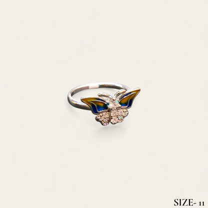 RAJLAXMI (SIZE:11) HALLMARK 925 SILVER FINGER BUTTERFLY MINAKARI DESIGN RING 1 PIECE FOR WOMEN FOR REGULAR USE - BEST FOR GIFTING (SOLD ON MRP)