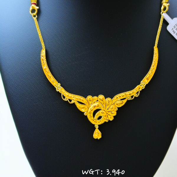 RAJLAXMI WGT: 3.940 GM APPROX HUID HALLMARK 22KT GOLD NECKLACE 1 PIECE WITH ADJUSTABLE TASSEL.