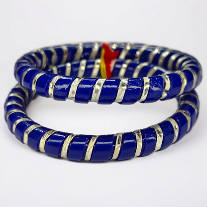 BLUE SPIRAL DESIGN 995 ORIGINAL SILVER POLA BANGLES FOR WOMEN 1 PAIR - SOLD AS MRP BY RAJLAXMI (GET FREE SILVER POLA RING) HAPPY HOURS OFFER.