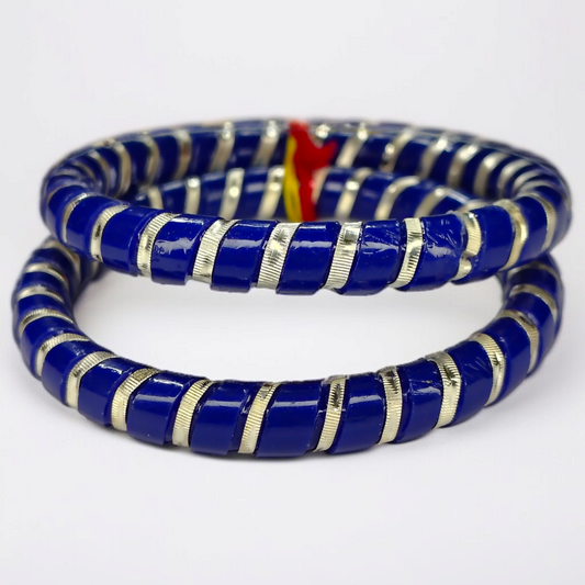 BLUE SPIRAL DESIGN 995 ORIGINAL SILVER POLA BANGLES FOR WOMEN 1 PAIR - SOLD AS MRP BY RAJLAXMI (GET FREE SILVER POLA RING) HAPPY HOURS OFFER.