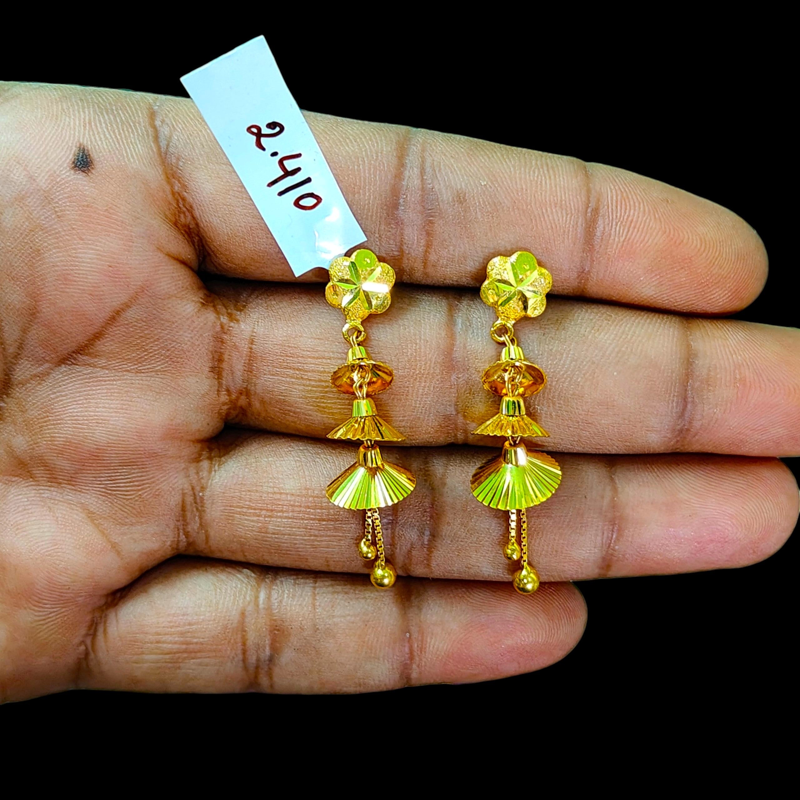 GOLD EARRINGS- (WGT: 2.410 GM APPROX) BIS CERTIFIED HUID HALLMARK 9KT GOLD EARRINGS 1 PAIR FOR WOMEN (BEST FOR GIFT IN MARRIAGE).