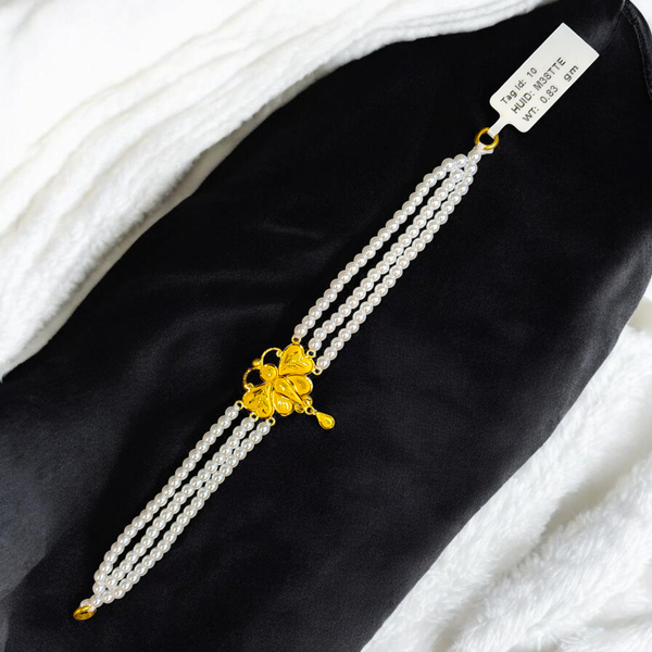 PEARL CHOKER- CERTIFIED BIS HUID HALLMARK 916 22KT GOLD MOTI CHOKER 1 PIECE (WGT:0.830 GM) WITH ADJUSTABLE TASSEL FOR GIFT IN MARRIAGE.