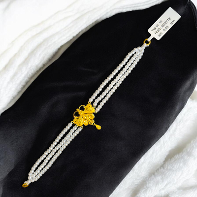 PEARL CHOKER- CERTIFIED BIS HUID HALLMARK 916 22KT GOLD MOTI CHOKER 1 PIECE (WGT:0.830 GM) WITH ADJUSTABLE TASSEL FOR GIFT IN MARRIAGE.