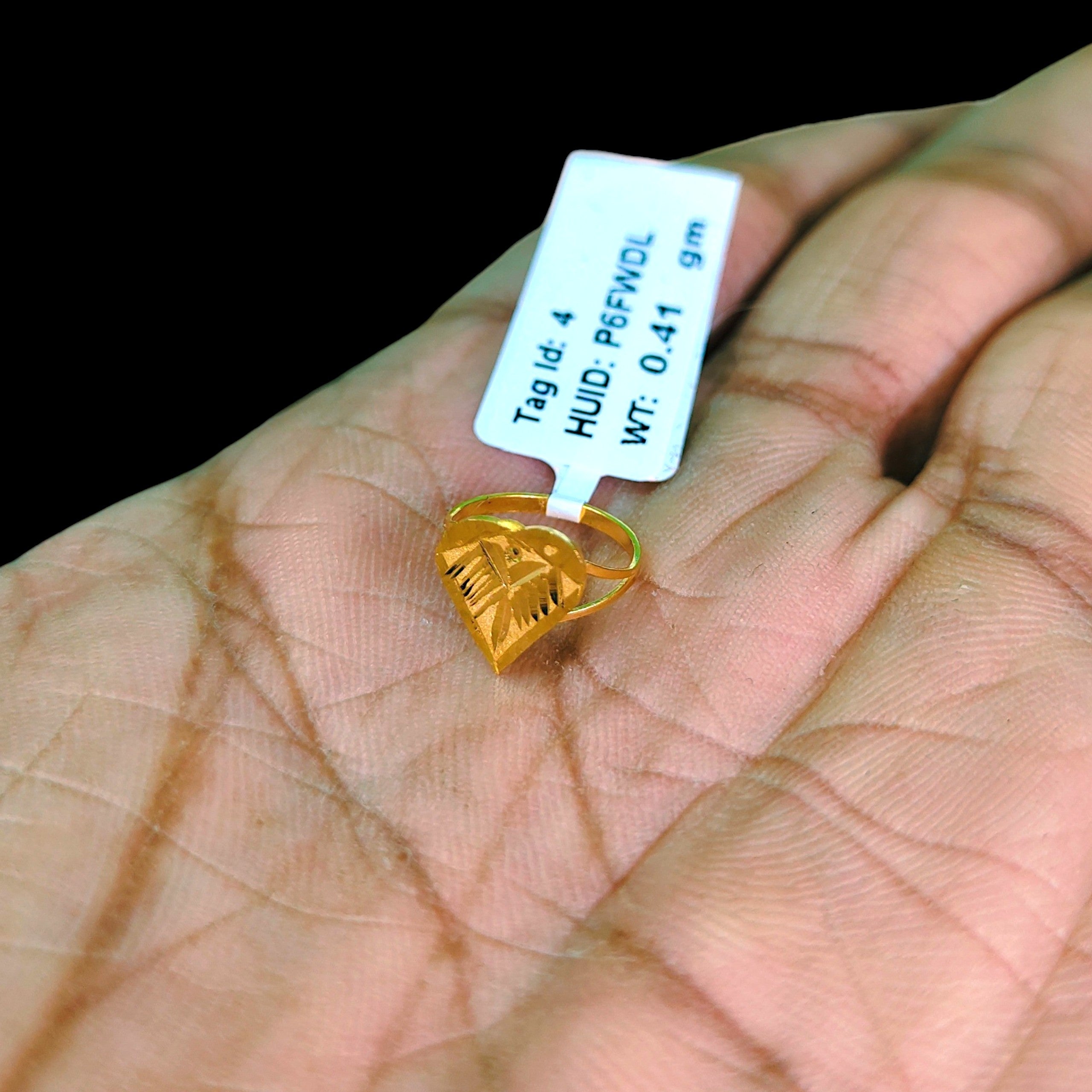BABY JEWELLERY- TRJ WGT: 0.410 GM APPROX 22KT HUID HALLMARK GOLD BABY FINGER RING 1 PIECE FOR RICE CEREMONY & BIRTHDAY.
