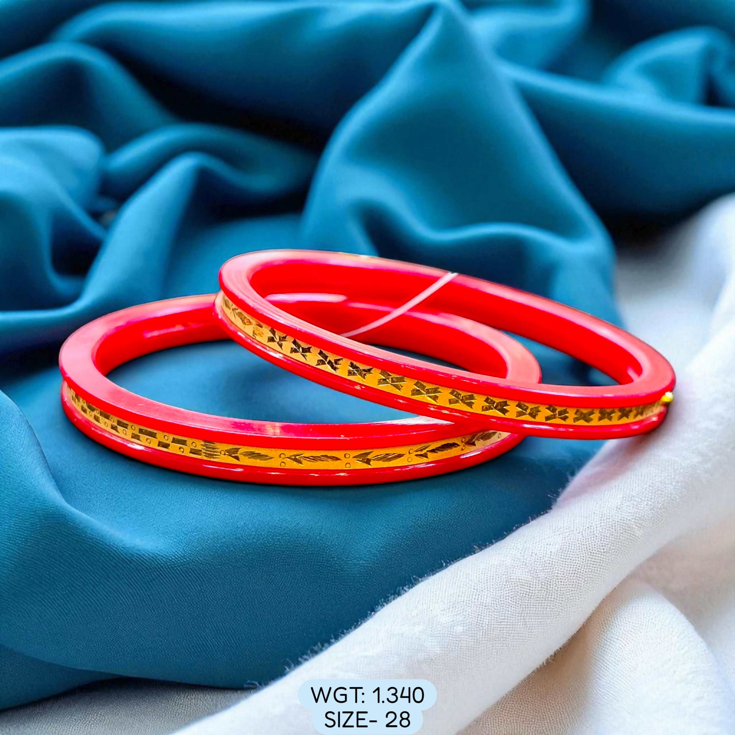 (GPB22) TRJ (SIZE: 28) WGT: 1.340 GM APPROX 22KT HUID HALLMARK GOLD POLA BADHANO BANGLES 1 PAIR DESIGN FOR REGULAR USE.