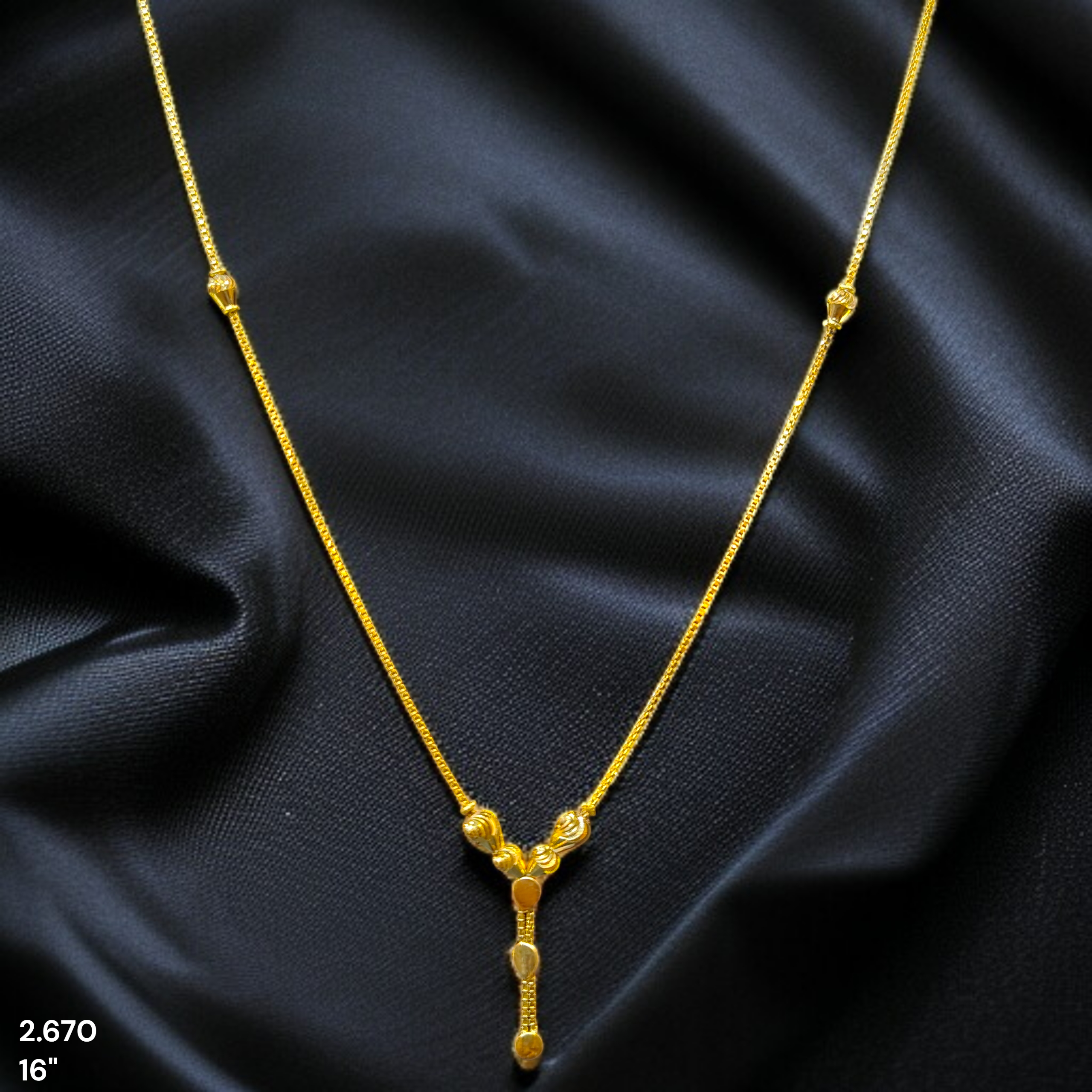 GCH-(WGT: 2.670 GM APPROX) BIS CERTIFIED HUID HALLMARK 9KT GOLD CHAIN WITH PENDANT (16 INCH) 1 PIECE FOR WOMEN.