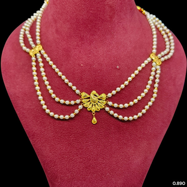 GOLD MOTI HAR- (4ENE9Z)-(WGT: 0.890 GM APPROX) BIS CERTIFIED HUID HALLMARK 375 9KT GOLD MOTI NECKLACE 1 PIECE  WITH ADJUSTABLE TASSEL FOR GIFT IN MARRIAGE.