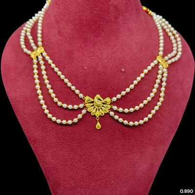 GOLD MOTI HAR- (4ENE9Z)-(WGT: 0.890 GM APPROX) BIS CERTIFIED HUID HALLMARK 375 9KT GOLD MOTI NECKLACE 1 PIECE  WITH ADJUSTABLE TASSEL FOR GIFT IN MARRIAGE.