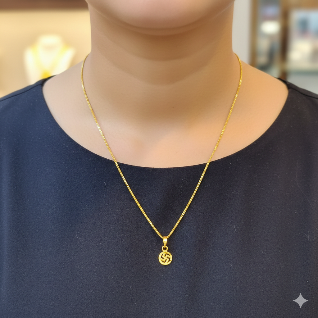 GCH-(WGT: 1.760 GM APPROX) BIS CERTIFIED HUID HALLMARK 9KT GOLD CHAIN WITH PENDANT (18 INCH) 1 PIECE FOR WOMEN.