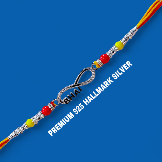 (RAKHI GIFTS) 925 HALLMARK SILVER RAKHI FOR RAKSHA BANDHAN GIFT FOR YOUR LOVING BROTHER (FREE DAIRYMILK CHOCOLATE INSIDE).