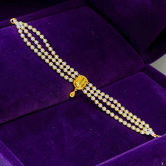 GMC9K- (WGT: 0.240 GM APPROX) BIS CERTIFIED HUID HALLMARK 375 9KT GOLD MOTI CHOKER 1 PIECE WITH ADJUSTABLE TASSEL FOR GIFT IN MARRIAGE.