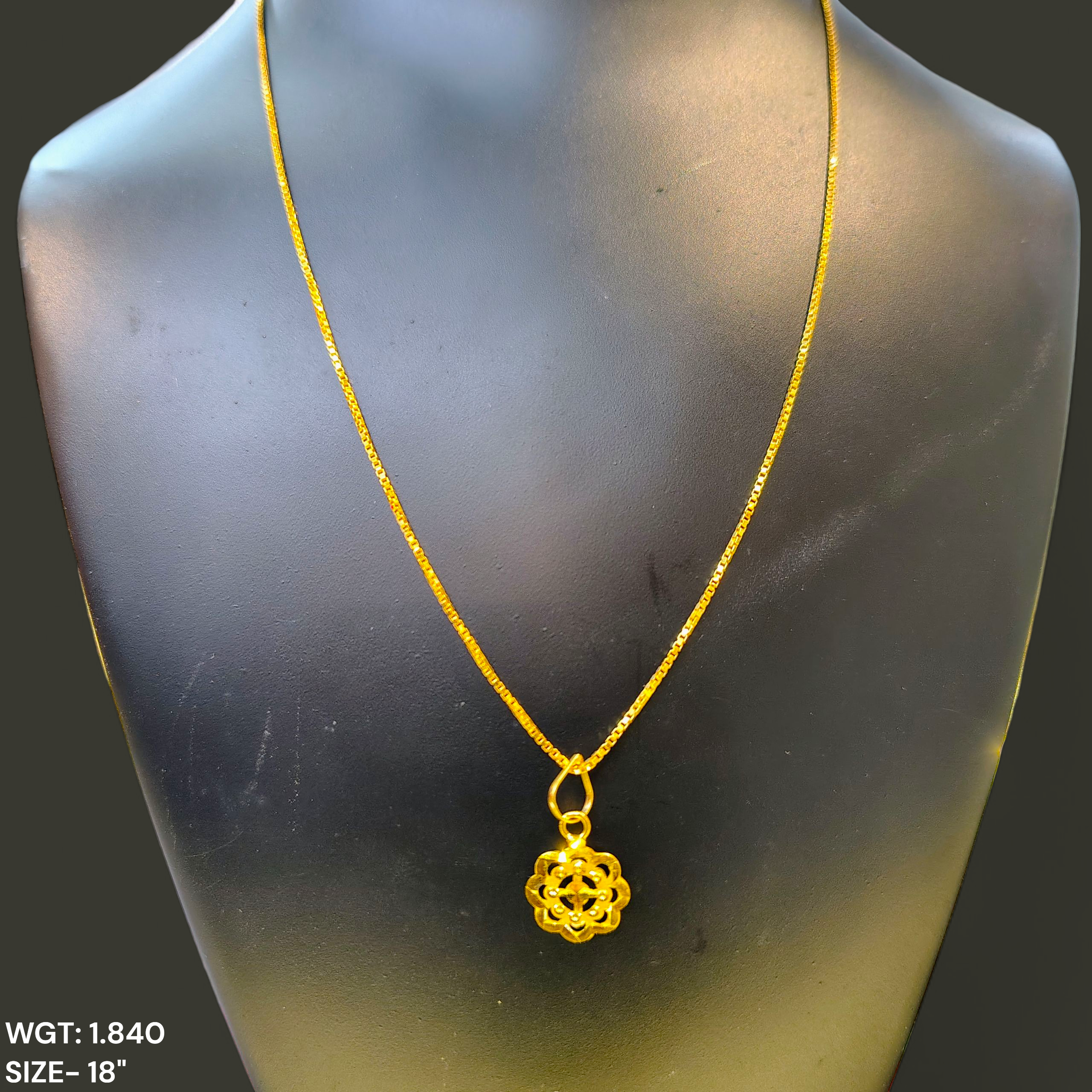 GCH-(WGT: 1.840 GM APPROX) BIS CERTIFIED HUID HALLMARK 9KT GOLD CHAIN WITH PENDANT (18 INCH) 1 PIECE FOR WOMEN.
