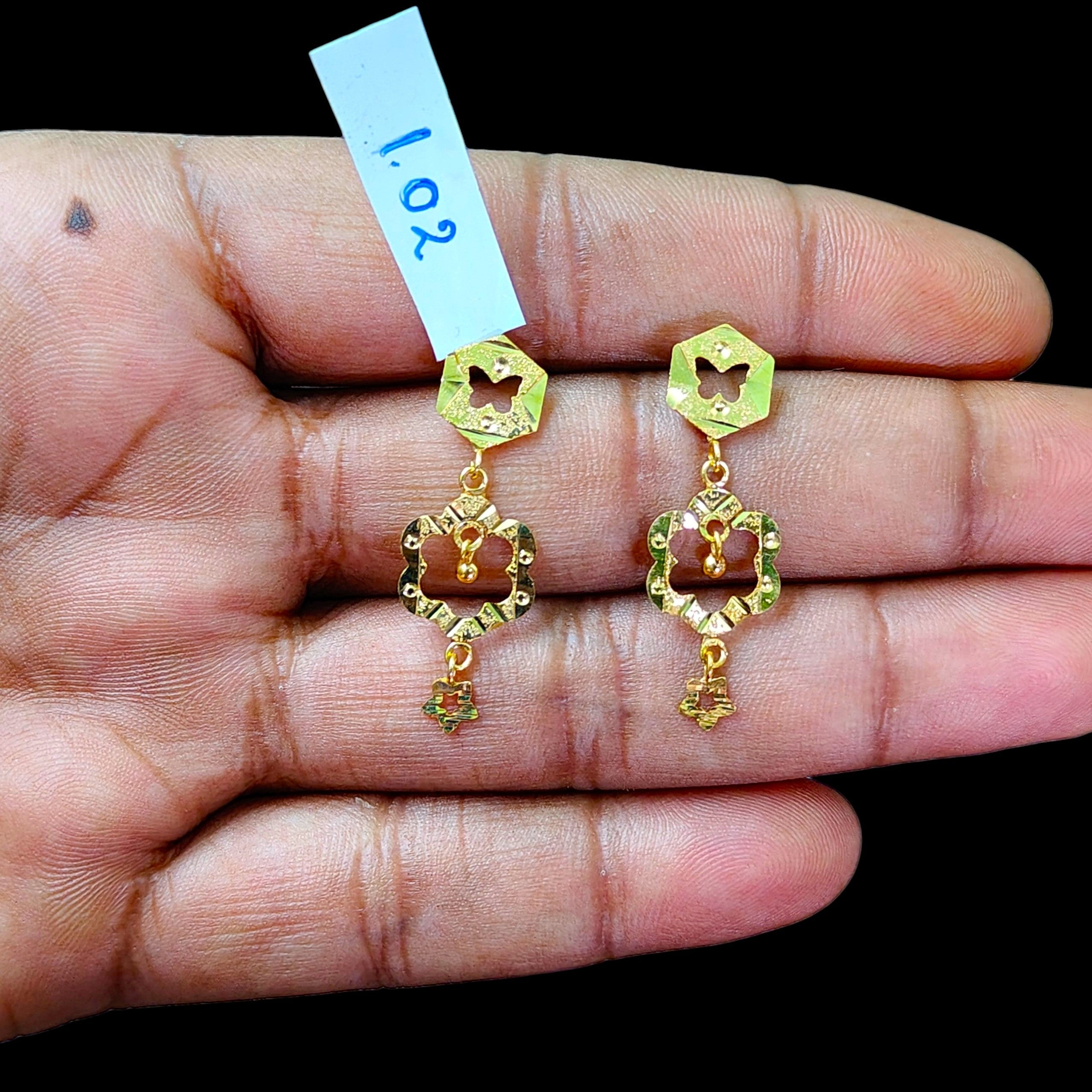 GOLD EARRINGS- (WGT: 1.020 GM APPROX) BIS CERTIFIED HUID HALLMARK 9KT GOLD EARRINGS 1 PAIR FOR WOMEN (BEST FOR GIFT IN MARRIAGE).