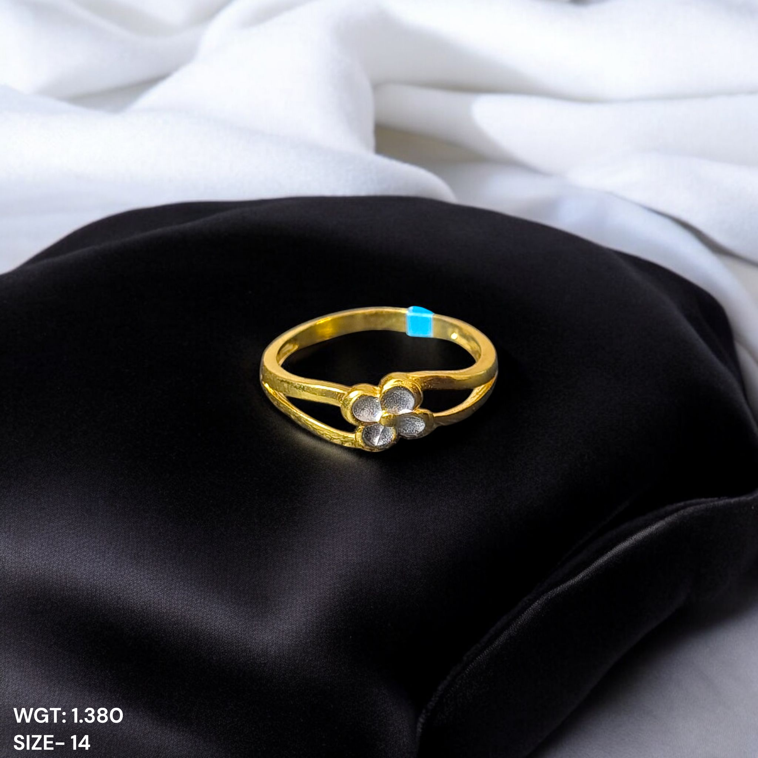 (GLFR9) TRJ (SIZE: 14) WGT: 1.380 GM APPROX BIS CERTIFIED HUID HALLMARK 9KT GOLD FINGER RING FOR WOMEN 1 PIECE FOR REGULAR USE.