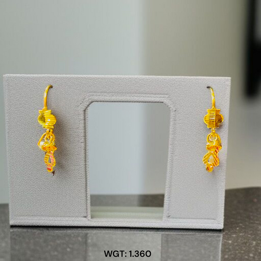 (GER22) BIS CERTIFIED WGT: 1.360 GM APPROX HUID HALLMARK 916 22KT GOLD SAFETIPIN EARRINGS 1 PAIR FOR WOMEN.