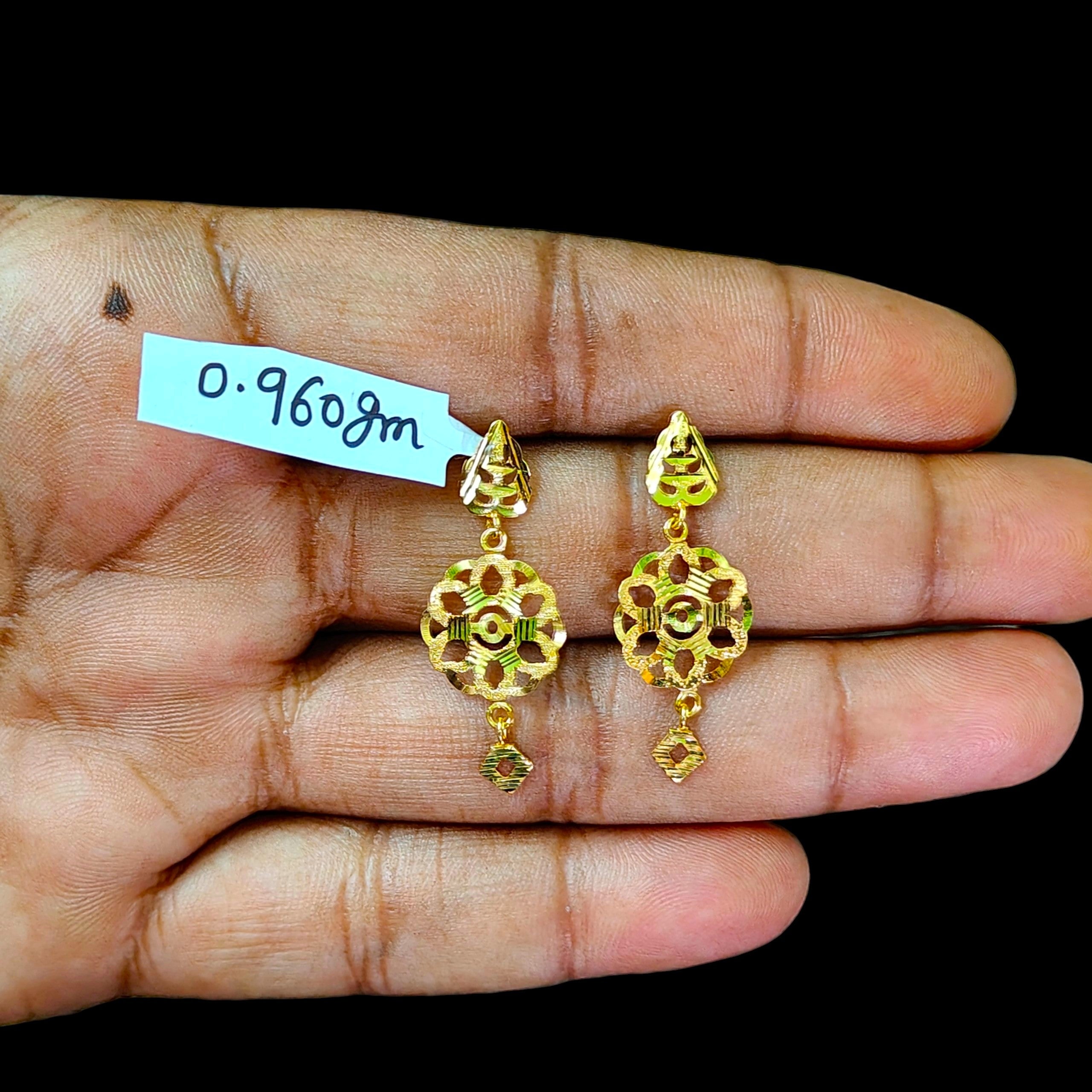 GOLD EARRINGS- (WGT: 0.960 GM APPROX) BIS CERTIFIED HUID HALLMARK 9KT GOLD EARRINGS 1 PAIR FOR WOMEN (BEST FOR GIFT IN MARRIAGE).