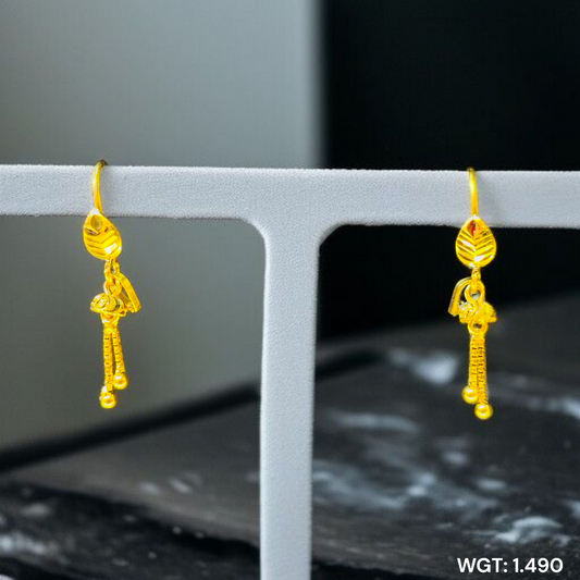 (GER22) BIS CERTIFIED WGT: 1.490 GM APPROX HUID HALLMARK 916 22KT GOLD SAFETIPIN EARRINGS 1 PAIR FOR WOMEN.