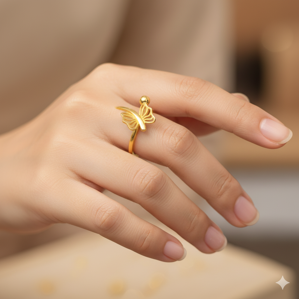 (GLFR9) TRJ (SIZE: 14) WGT: 1.210 GM APPROX BIS CERTIFIED HUID HALLMARK 9KT GOLD FINGER RING FOR WOMEN 1 PIECE FOR REGULAR USE.