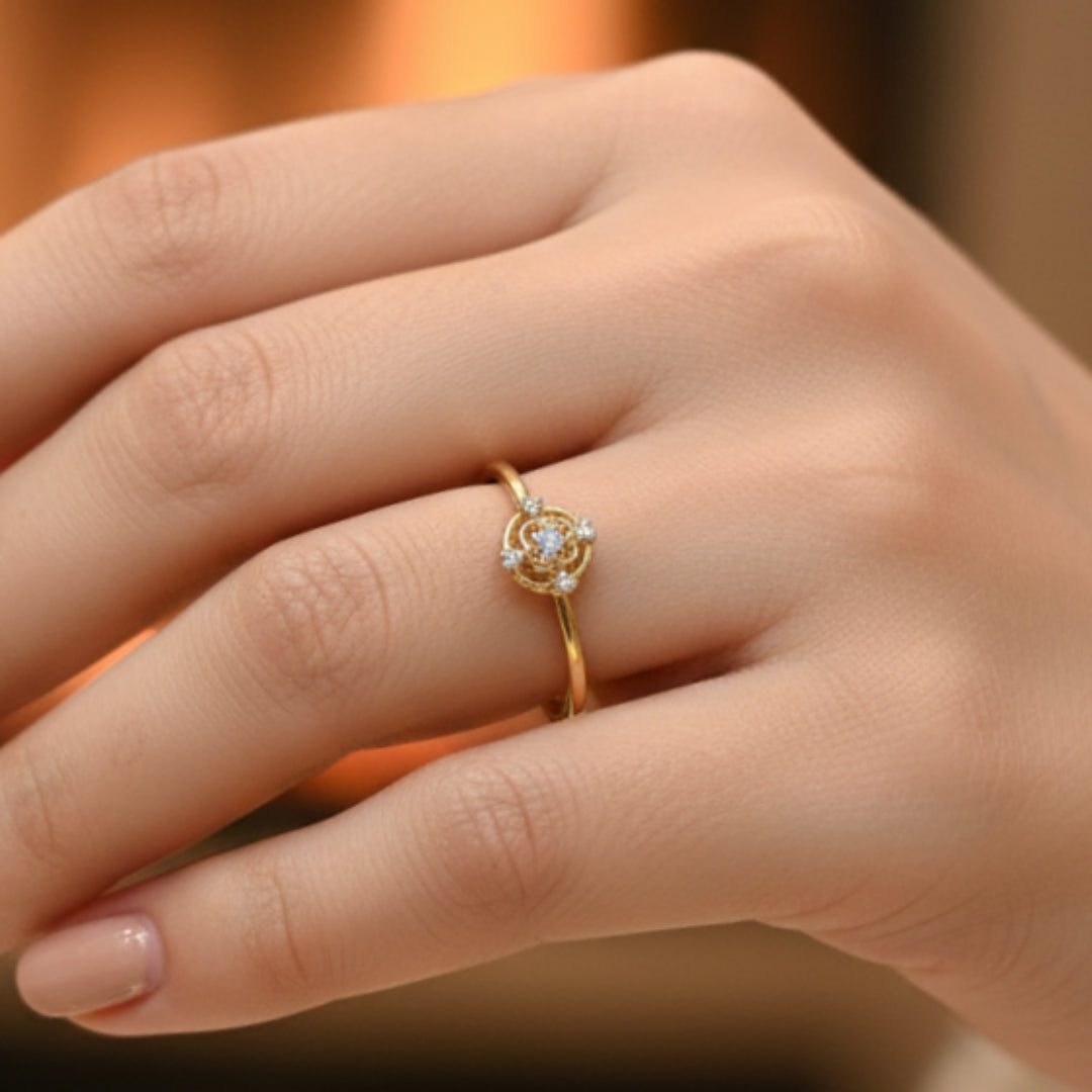 (GLFR18) RAJLAXMI DIAMOND JEWELLERY (SIZE:11) - WGT: 0.720 GM - NATURAL DIAMOND (0.02 CENT) HUID HALLMARK 18KT DIAMOND FINGER RING FOR WOMEN WITH CERTIFICATE OF AUTHENTICITY BY ZORBA (DESIGN NO: LRAP1744).