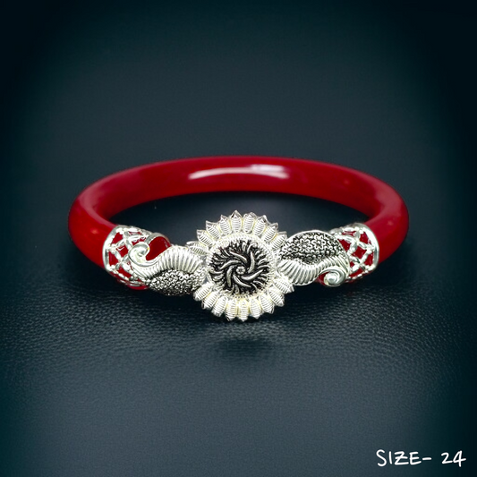 (SSP) (SIZE- 24) 925 ORIGINAL SILVER MUKH POLA BANGLES FOR WOMEN 1 PC - SOLD AS MRP BY RAJLAXMI.