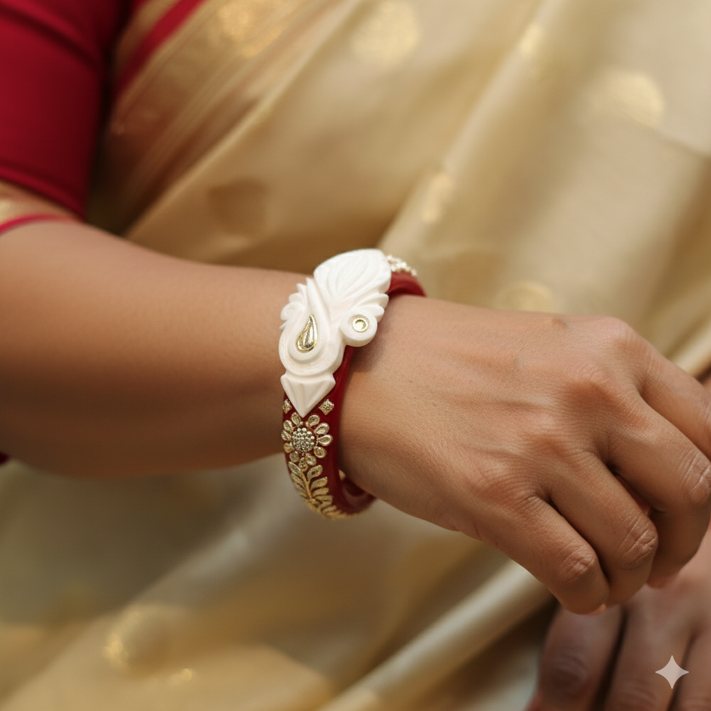 (TSP) (SIZE- 25) 925 ORIGINAL SILVER TILOTTAMA POLA SAKHA BADHANO BANGLES(RED COLOUR)FOR WOMEN 1 PIECE -(SOLD ON MRP).