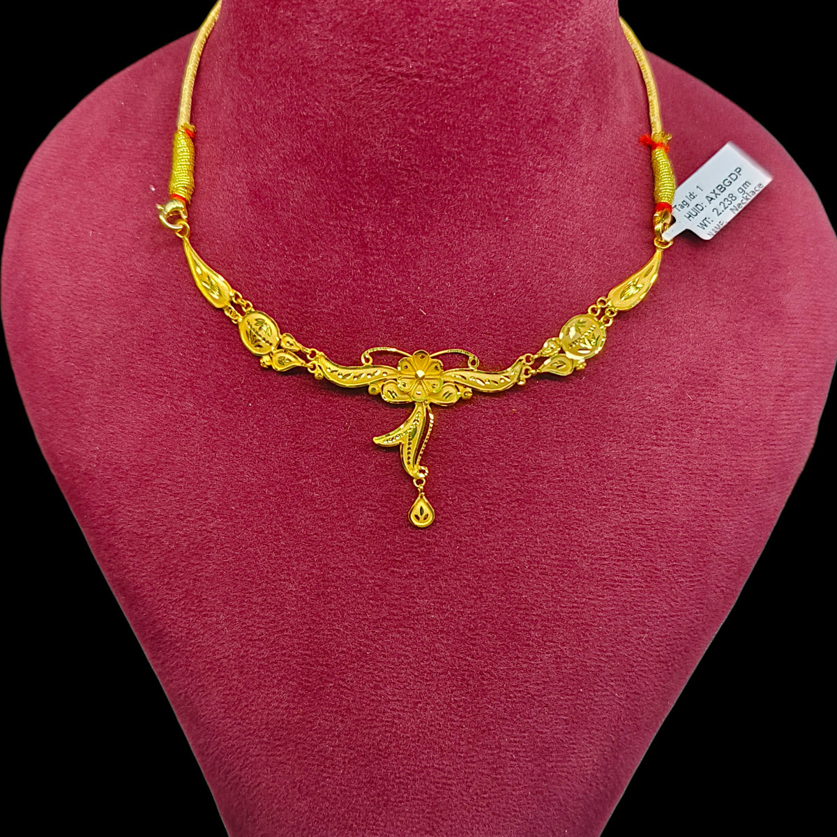 GOLD NECKLACE- (AXBGDP)-(WGT: 2.238 GM APPROX) BIS CERTIFIED HUID HALLMARK 375 9KT GOLD NECKLACE 1 PIECE FOR WOMEN WITH FREE ADJUSTABLE TASSEL.