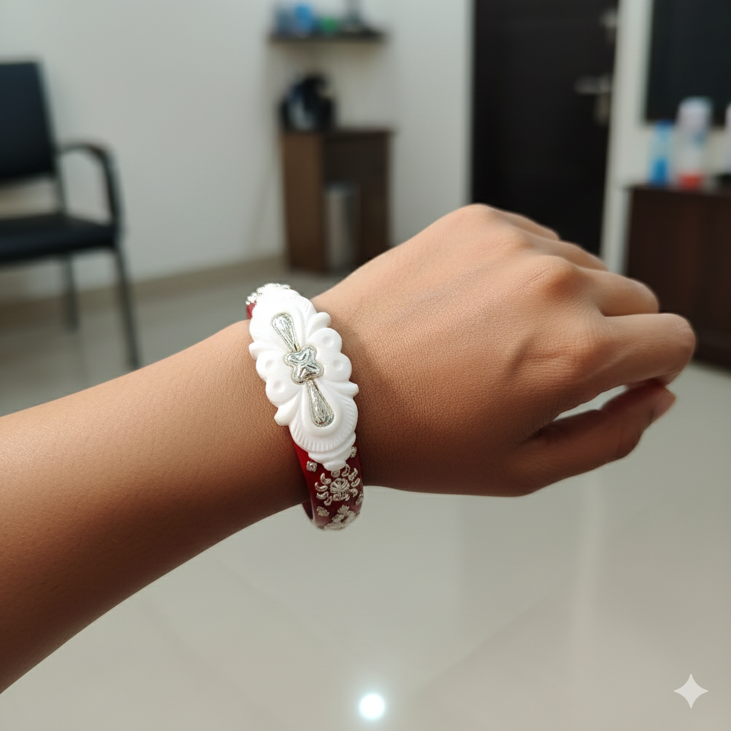 (TSP) (SIZE- 25) 925 ORIGINAL SILVER TILOTTAMA POLA SAKHA BADHANO BANGLES(RED COLOUR)FOR WOMEN 1 PIECE -(SOLD ON MRP).