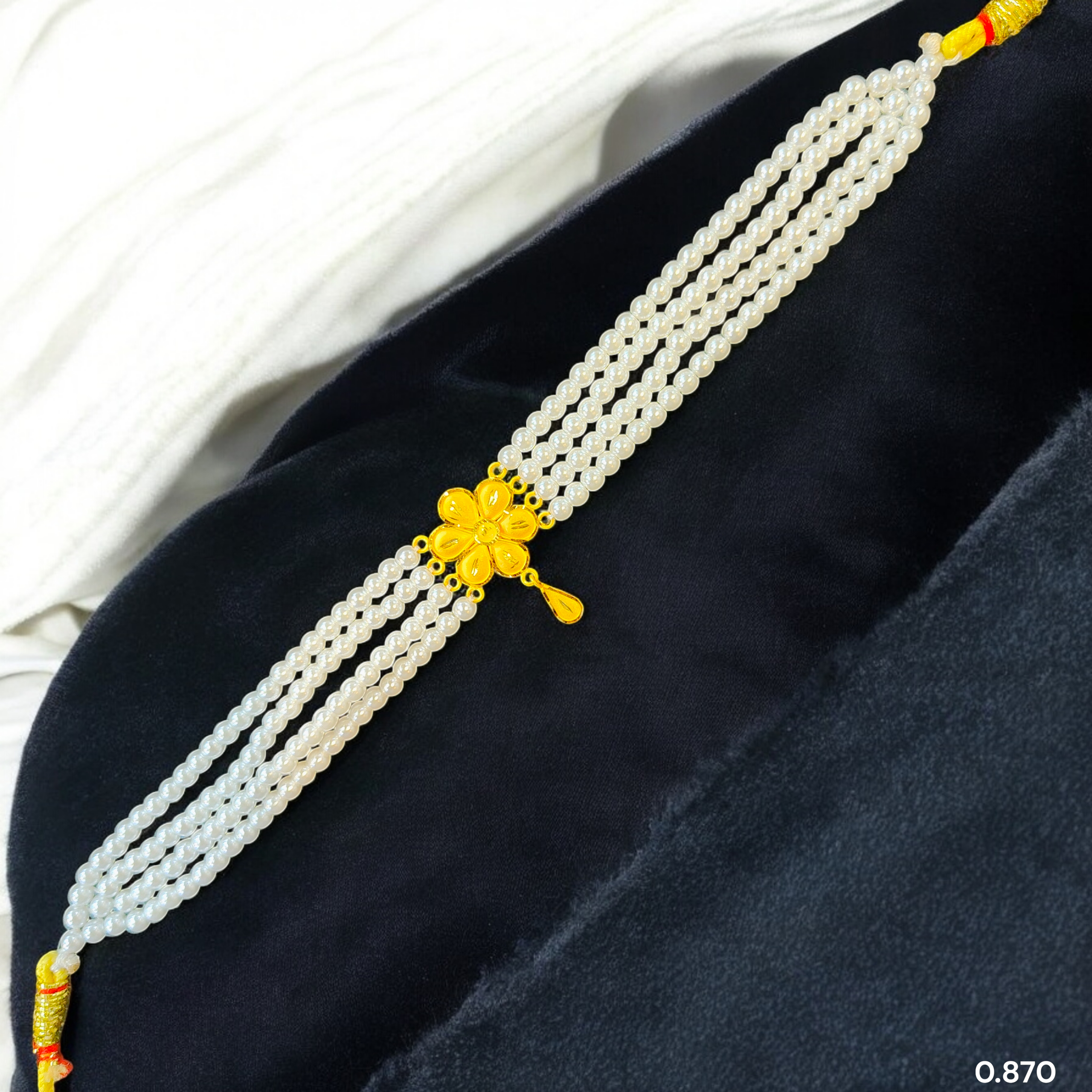 PEARL CHOKER- CERTIFIED BIS HUID HALLMARK 916 22KT GOLD MOTI CHOKER 1 PIECE (WGT: 0.870 GM) WITH ADJUSTABLE TASSEL FOR GIFT IN MARRIAGE.