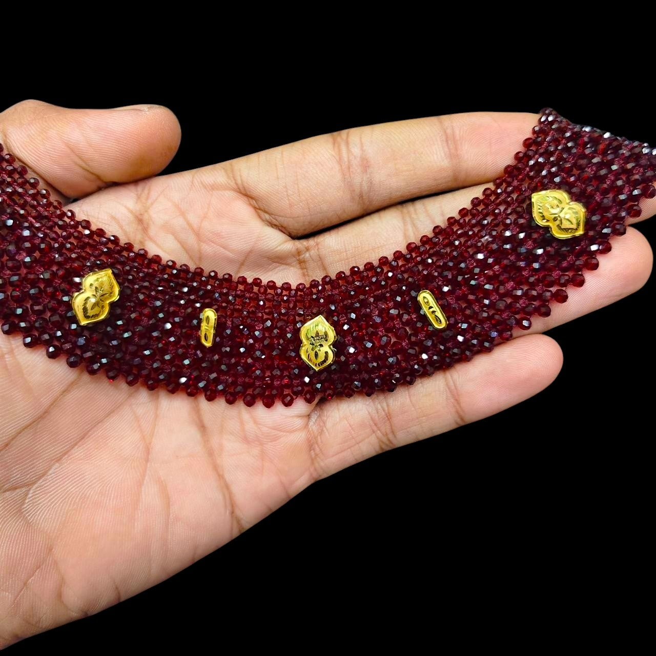 GOLD MOTI HAR- (WGT: 0.630 GM APPROX) HUID HALLMARK 375 9KT GOLD CRYSTAL CHATAI NECKLACE 1 PIECE WITH ADJUSTABLE TASSEL.