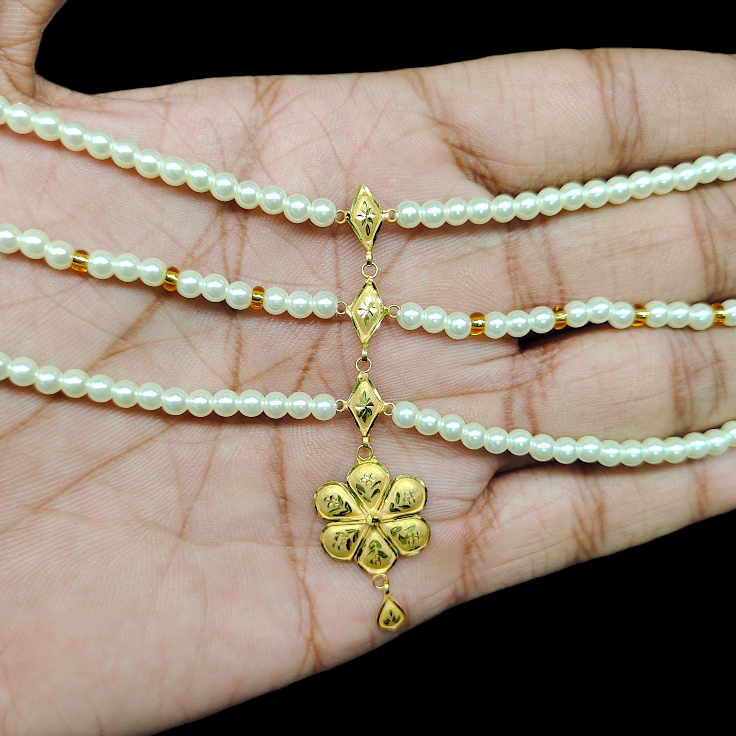GOLD MOTI HAR- (WGT: 0.840 GM APPROX) BIS CERTIFIED HUID HALLMARK 375 9KT GOLD MOTI NECKLACE 1 PIECE  WITH ADJUSTABLE TASSEL FOR GIFT IN MARRIAGE.(P5FWNG)