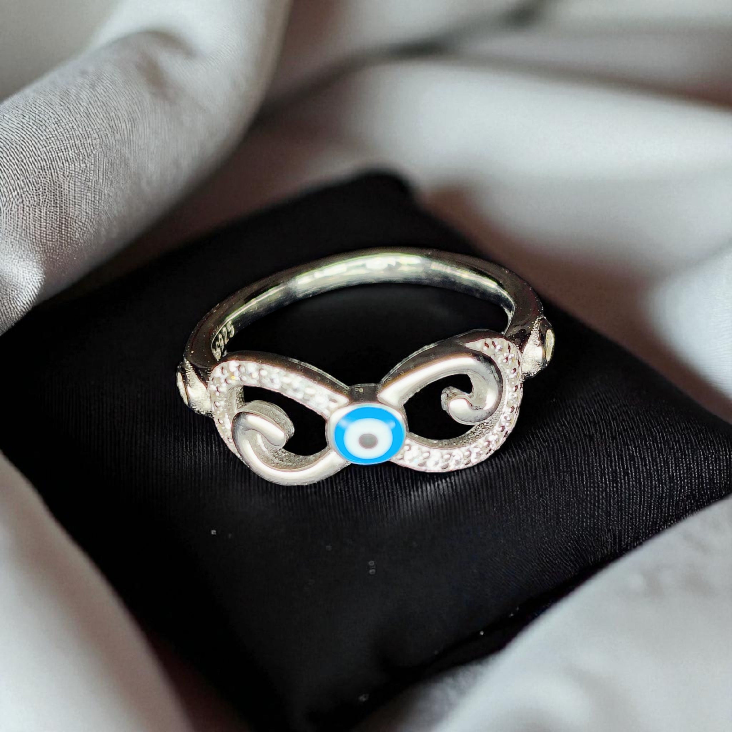 (PROTECT IN STYLE) INFINITY EVIL EYE BANKOK IMPORTED BIS CERTIFIED HALLMARK 925 SILVER RING FOR WOMEN 1 PIECE- GET ANY DESIGN AS PER AVAILABLITY (SOLD ON MRP)
