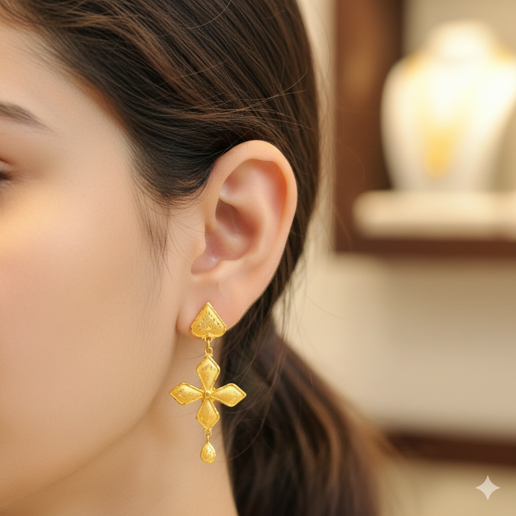 (GER22) BIS CERTIFIED WGT: 1.660 GM APPROX HUID HALLMARK 916 22KT GOLD EARRINGS KANBALA 1 PAIR FOR WOMEN.